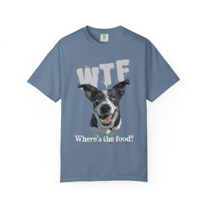 Cowdog Lover Tee with 'WTF, Where's The Food?' Funny Line