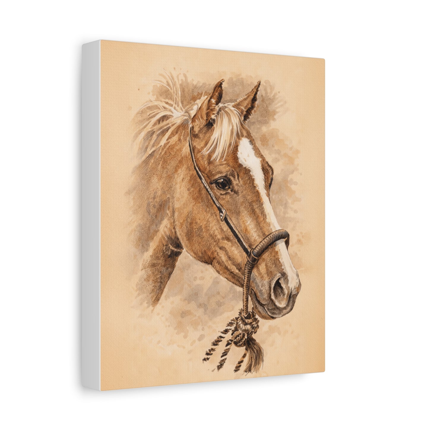 Horse in Mecate Stretched Canvas Print — Traditional Horsemanship Art