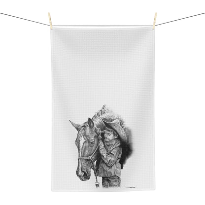 Cowboy and Horse Pencil Sketch Hand Towel — Western Kids & Horses Kitchen Towel