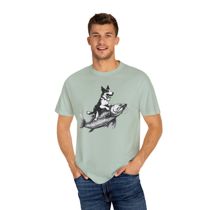 Dog Riding Fish T-shirt - Fun Animal Graphic Tee