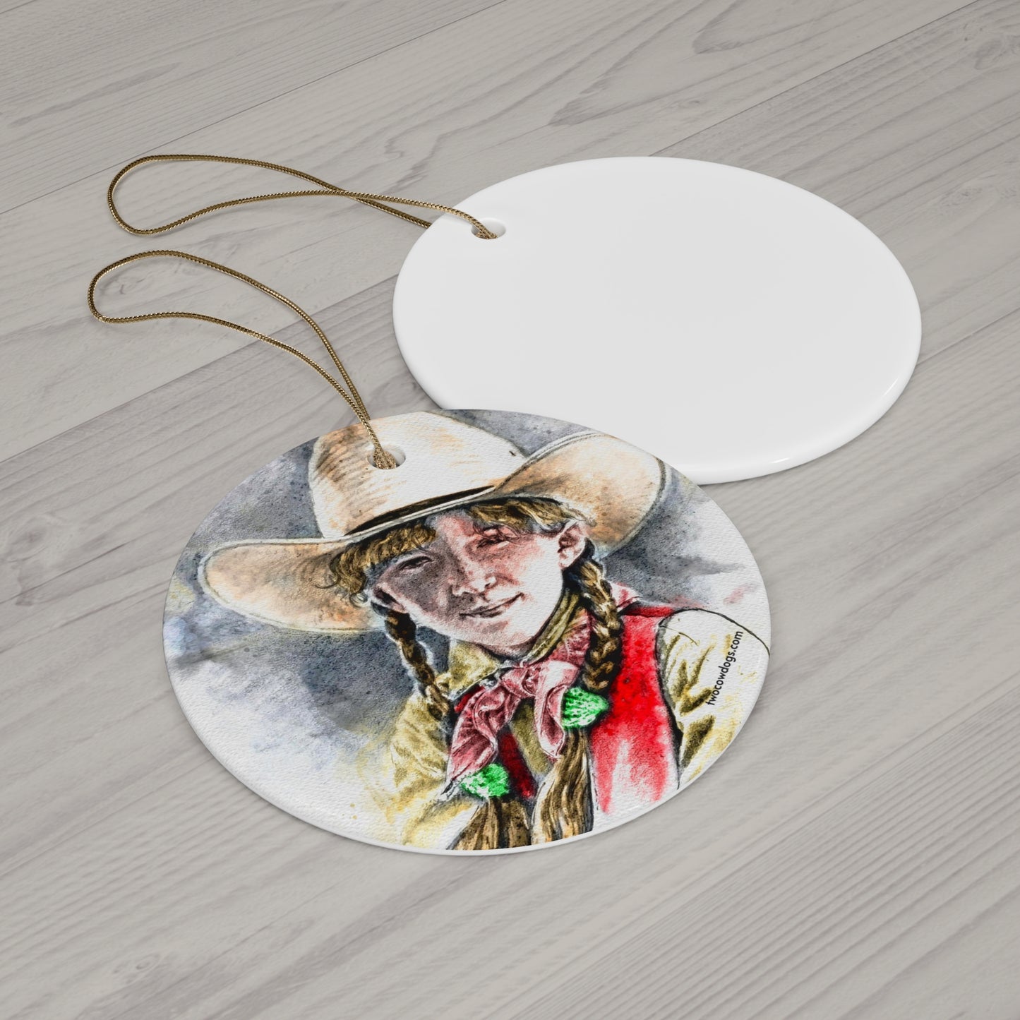Cowgirl Portrait Ceramic Ornament — Western Holiday Tree Decoration