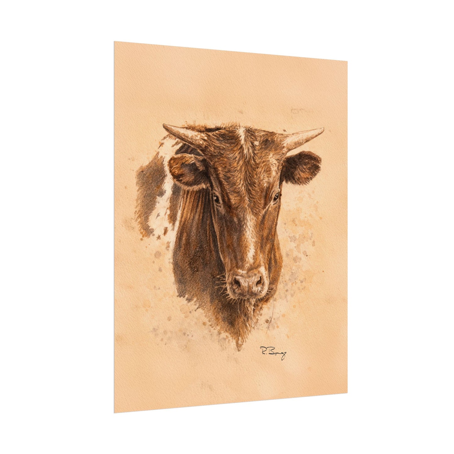 West Texas Steer Print — Sepia Watercolor Ranch Print
