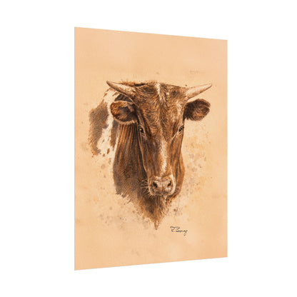 West Texas Steer Print — Sepia Watercolor Ranch Print