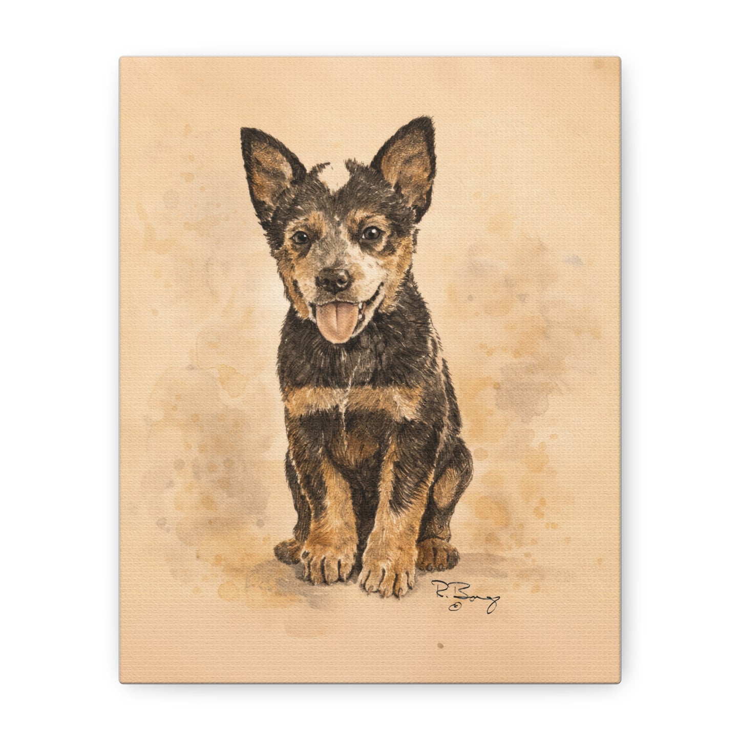 Heeler Pup, Australian Cattle Dog, Custom Stretched Canvas