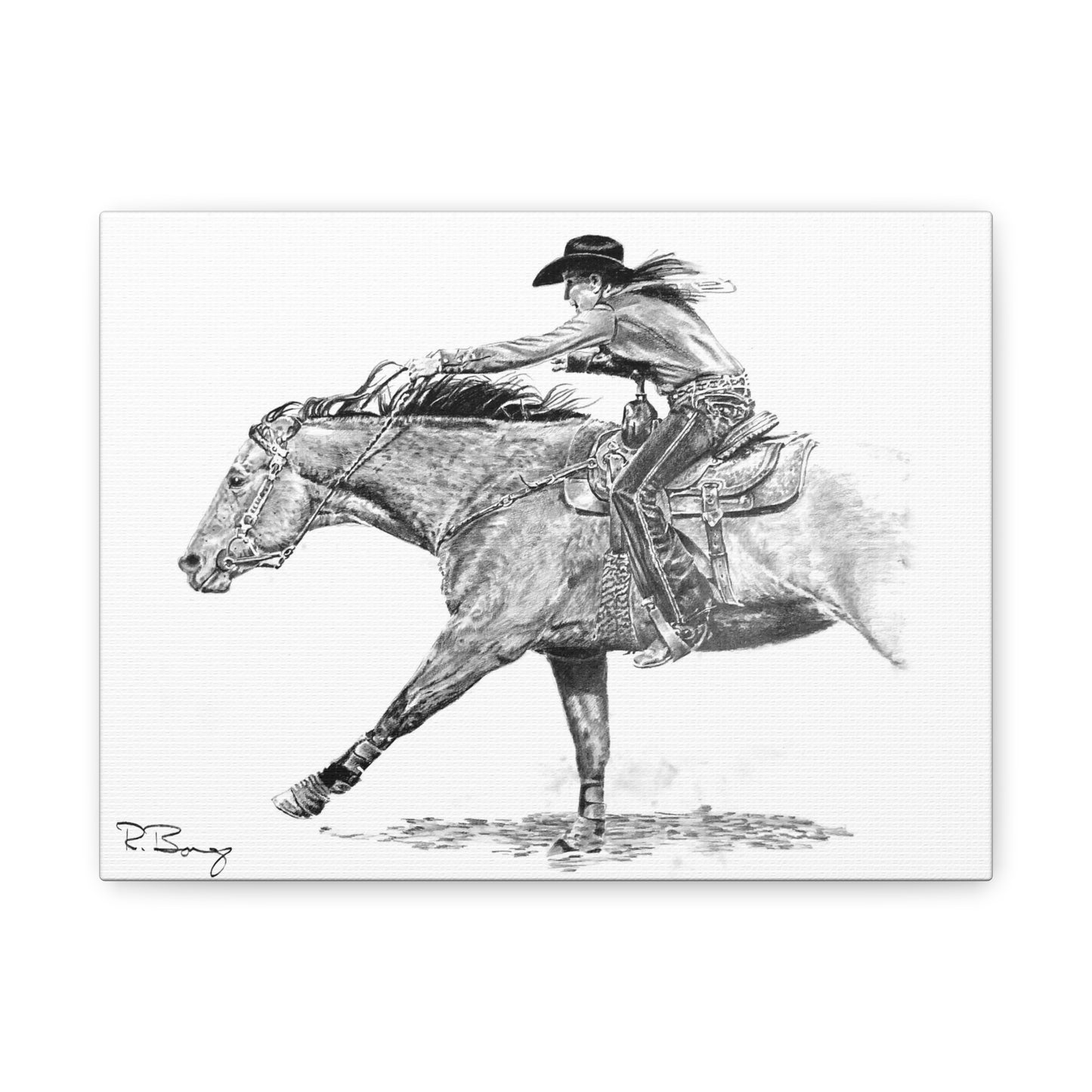 Sprinting Home Barrel Racer, Custom Stretched Canvas