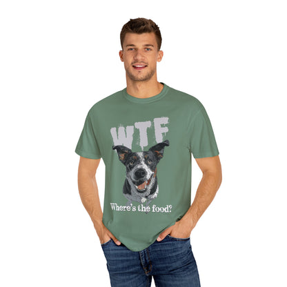 Cowdog Lover Tee with 'WTF, Where's The Food?' Funny Line