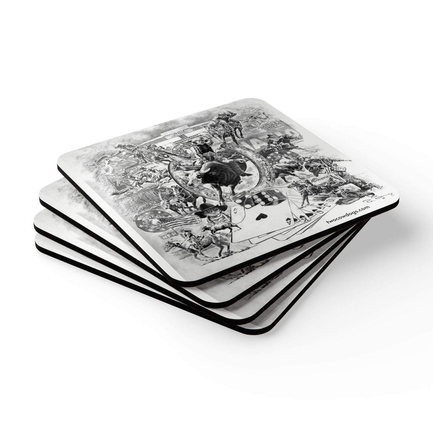 Vegas NFR Rodeo Corkwood Coaster Set, National Finals Rodeo