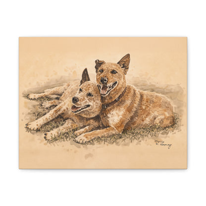 Two Cow Dogs Stretched Canvas Print