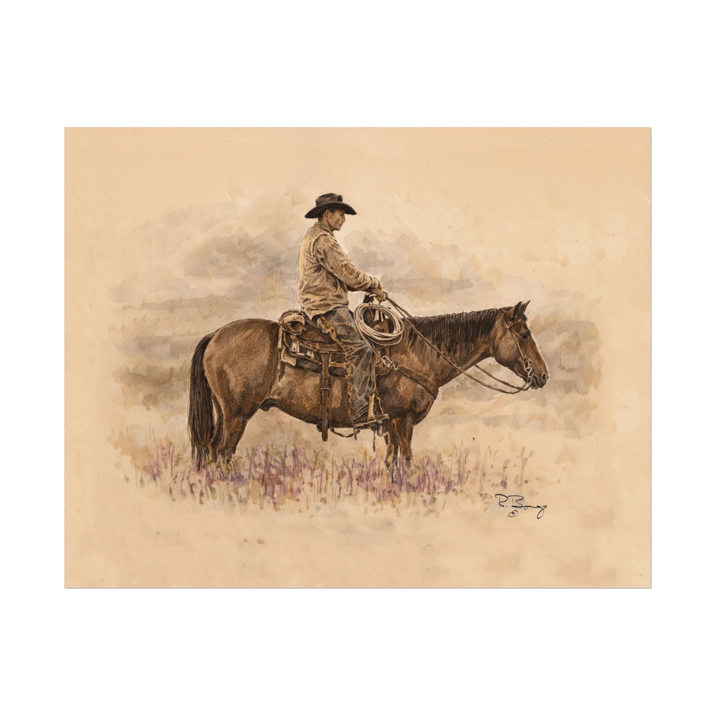 "Ready" Cowboy & Horse Watercolor Print