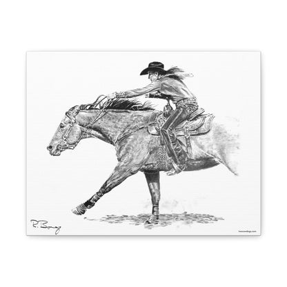 Sprinting Home Barrel Racer, Custom Stretched Canvas
