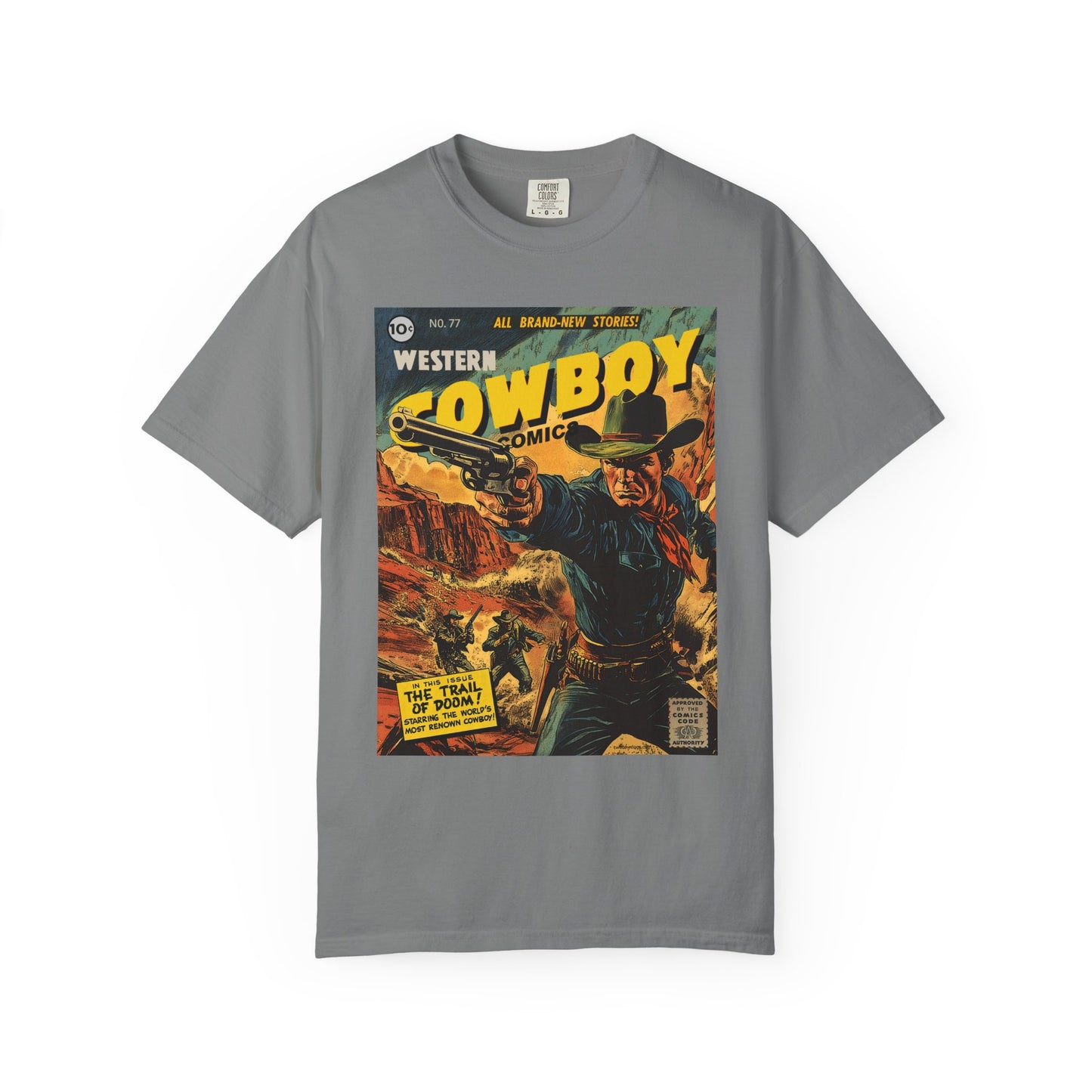 Western Comic Book T-Shirt - The Trail of Doom Unisex Garment-Dyed