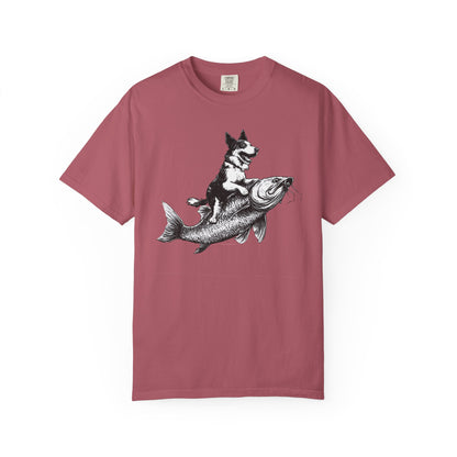 Dog Riding Fish T-shirt - Fun Animal Graphic Tee