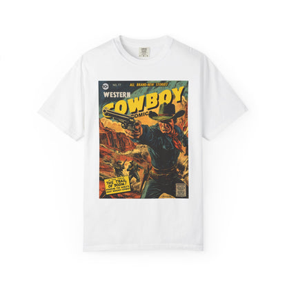 Western Comic Book T-Shirt - The Trail of Doom Unisex Garment-Dyed