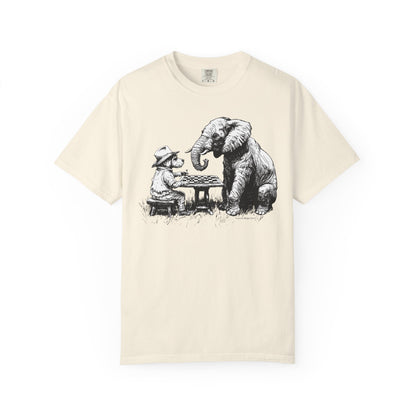 Chess Playing Dog and Elephant Unisex Garment-Dyed T-shirt