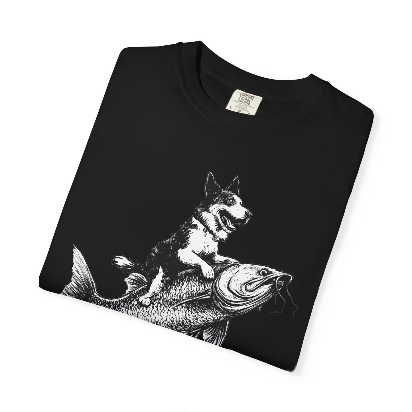 Dog Riding Fish T-shirt - Fun Animal Graphic Tee