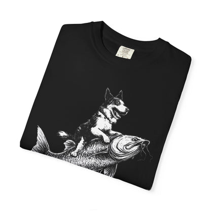 Dog Riding Fish T-shirt - Fun Animal Graphic Tee