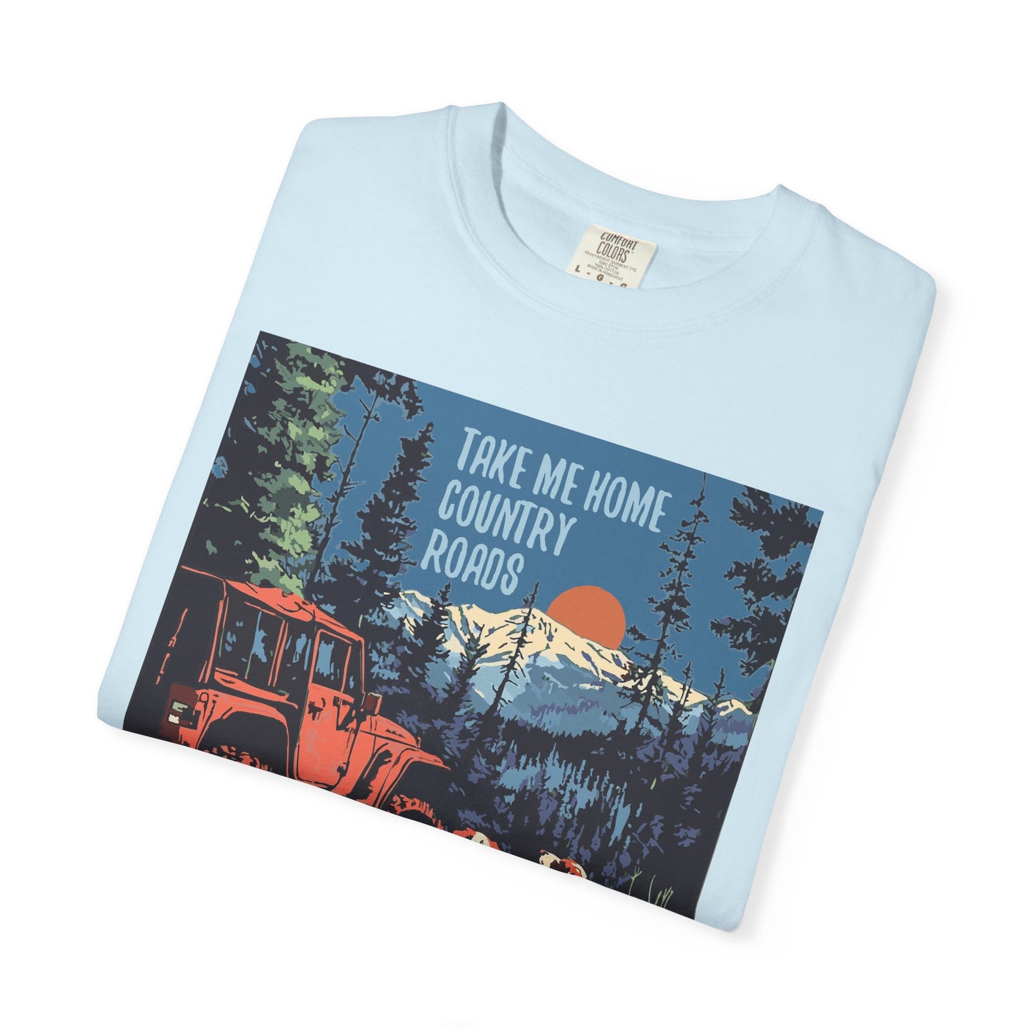 Country Roads Unisex T-Shirt, Dogs and Jeep Design