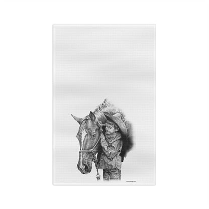 Cowboy and Horse Pencil Sketch Hand Towel — Western Kids & Horses Kitchen Towel