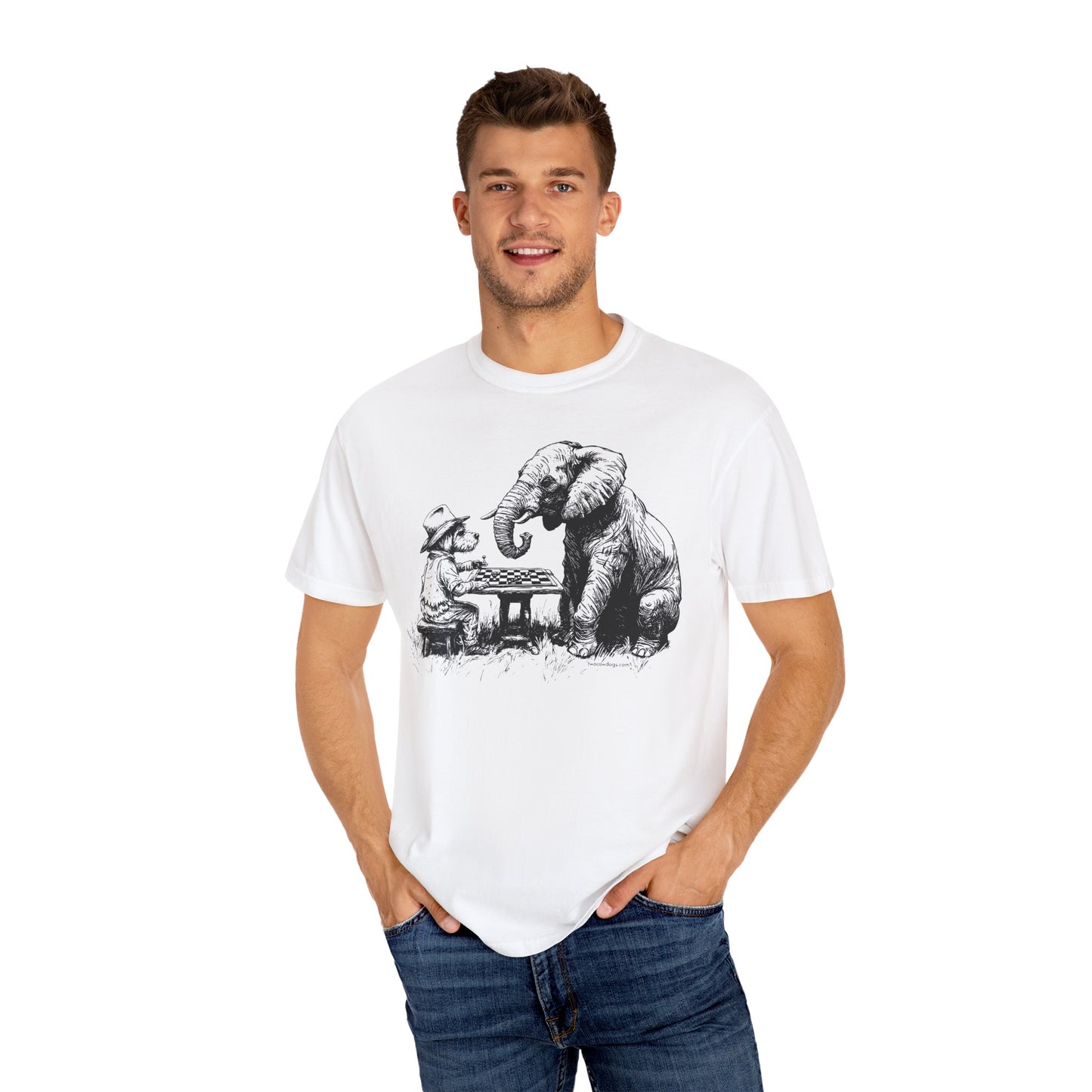 Chess Playing Dog and Elephant Unisex Garment-Dyed T-shirt