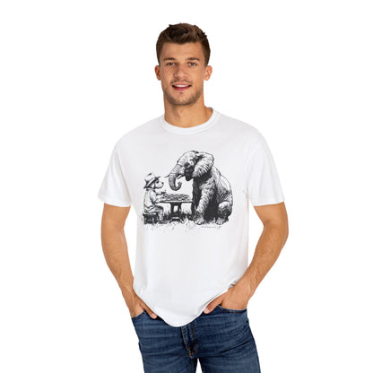 Chess Playing Dog and Elephant Unisex Garment-Dyed T-shirt