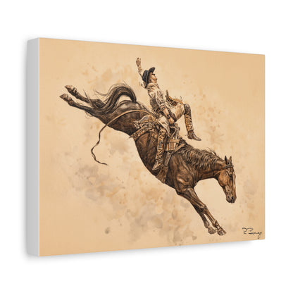 Bareback Rodeo Stretched Canvas Art — Watercolor & Pencil Western Wall Decor