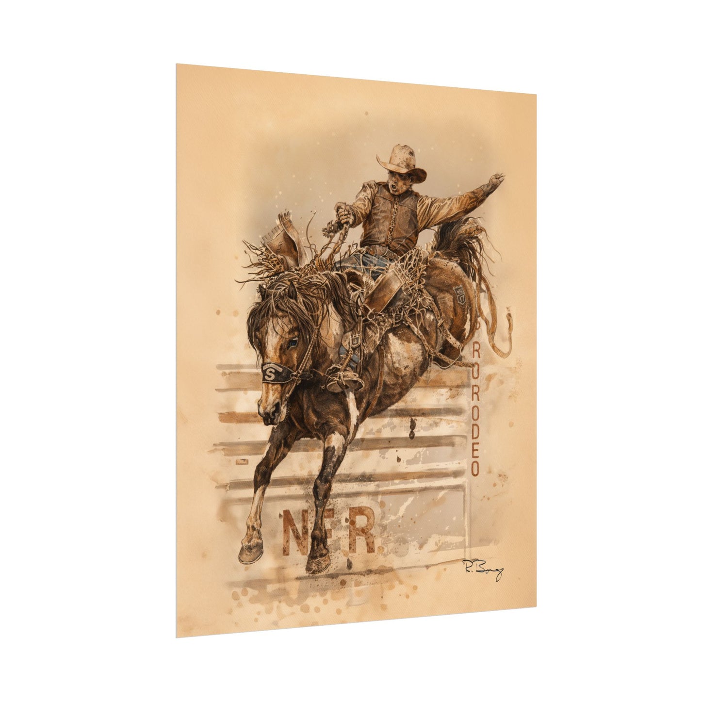 Bronc Ride Fine Art Print — Rodeo Cowboy Watercolor Print