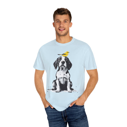 Beagle and Yellow Bird Unisex T-shirt - Extra Soft Fabric