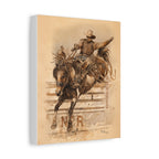 Bronc Rider Stretched Canvas Art — Rodeo Cowboy Watercolor Print