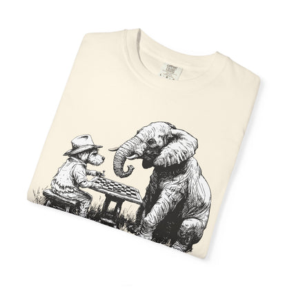 Chess Playing Dog and Elephant Unisex Garment-Dyed T-shirt