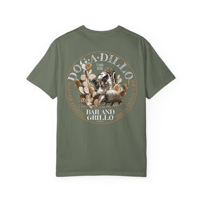 Dog-A-Dillo Armadillo Bar and Grillo T-Shirt, front and back