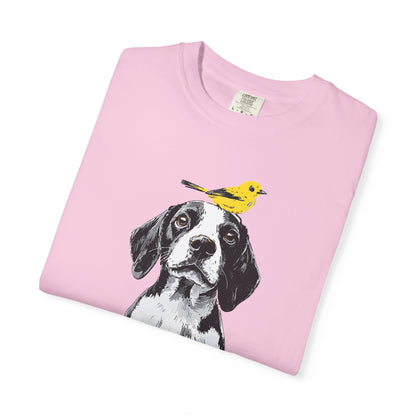 Beagle and Yellow Bird Unisex T-shirt - Extra Soft Fabric