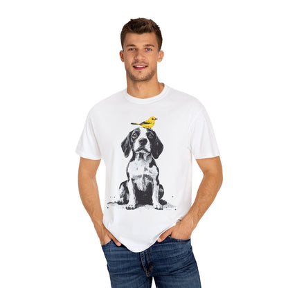 Beagle and Yellow Bird Unisex T-shirt - Extra Soft Fabric
