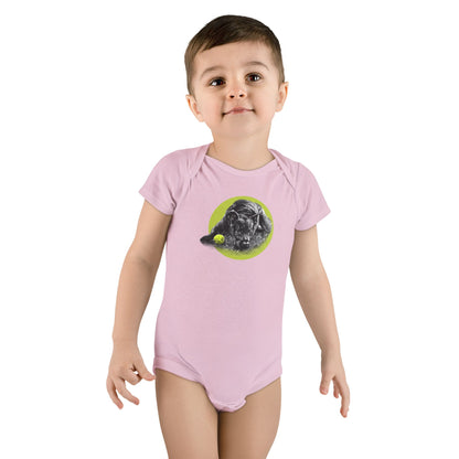 Baby Onesie - Yellow Ball, Black Dog Short Sleeve