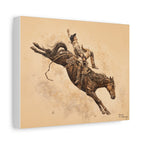 Bareback Rodeo Stretched Canvas Art — Watercolor & Pencil Western Wall Decor