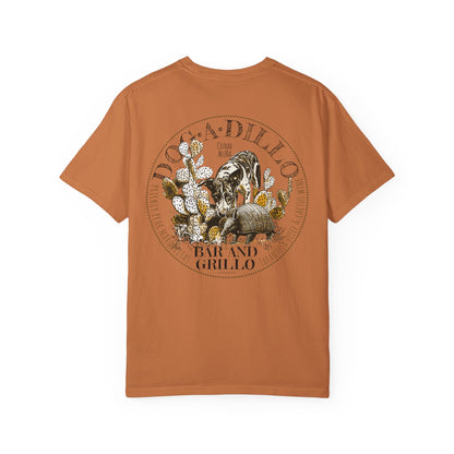 Dog-A-Dillo Armadillo Bar and Grillo T-Shirt, front and back