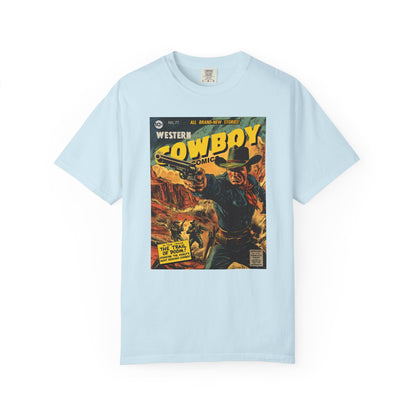 Western Comic Book T-Shirt - The Trail of Doom Unisex Garment-Dyed