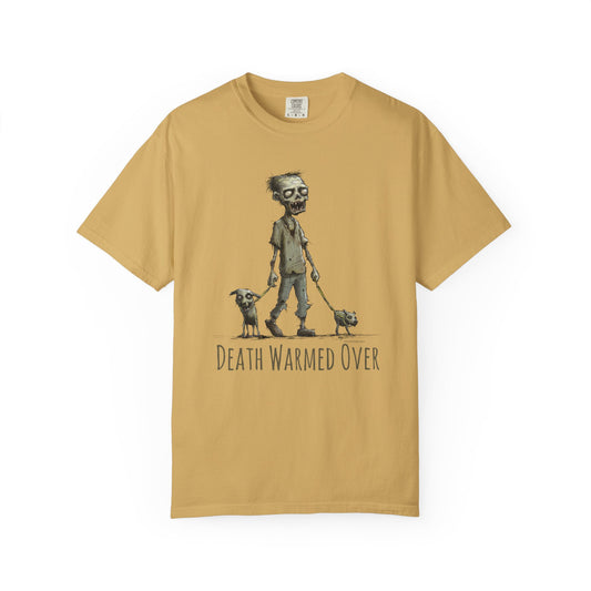 Zombie and his Dogs Unisex T-shirt, Death Warmed Over Design