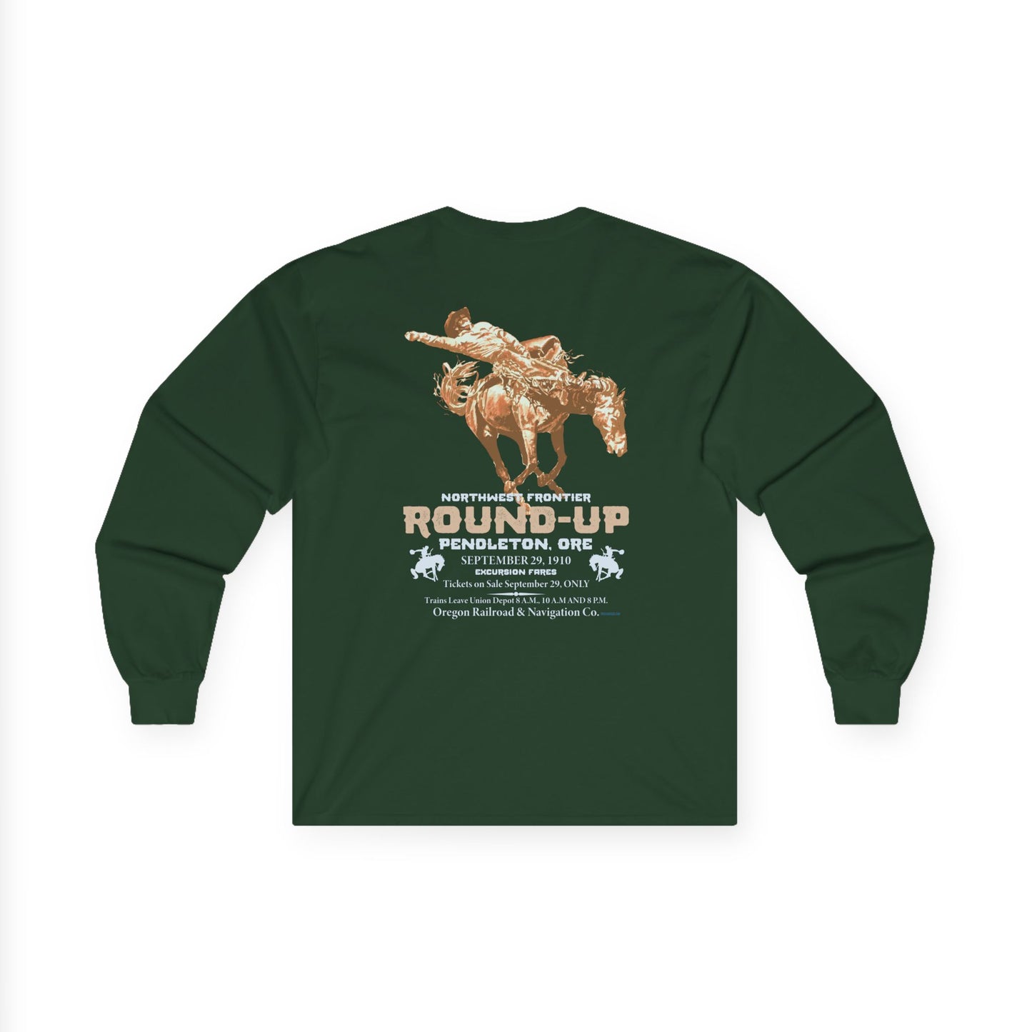 Pendleton Round‑Up 1910 Poster Long Sleeve Tee — Vintage Rodeo Bronc Rider