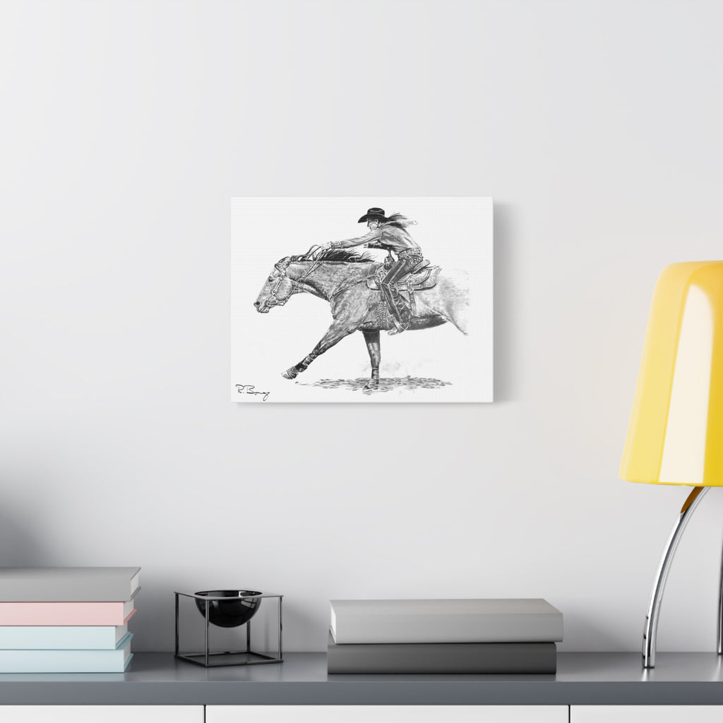Sprinting Home Barrel Racer, Custom Stretched Canvas