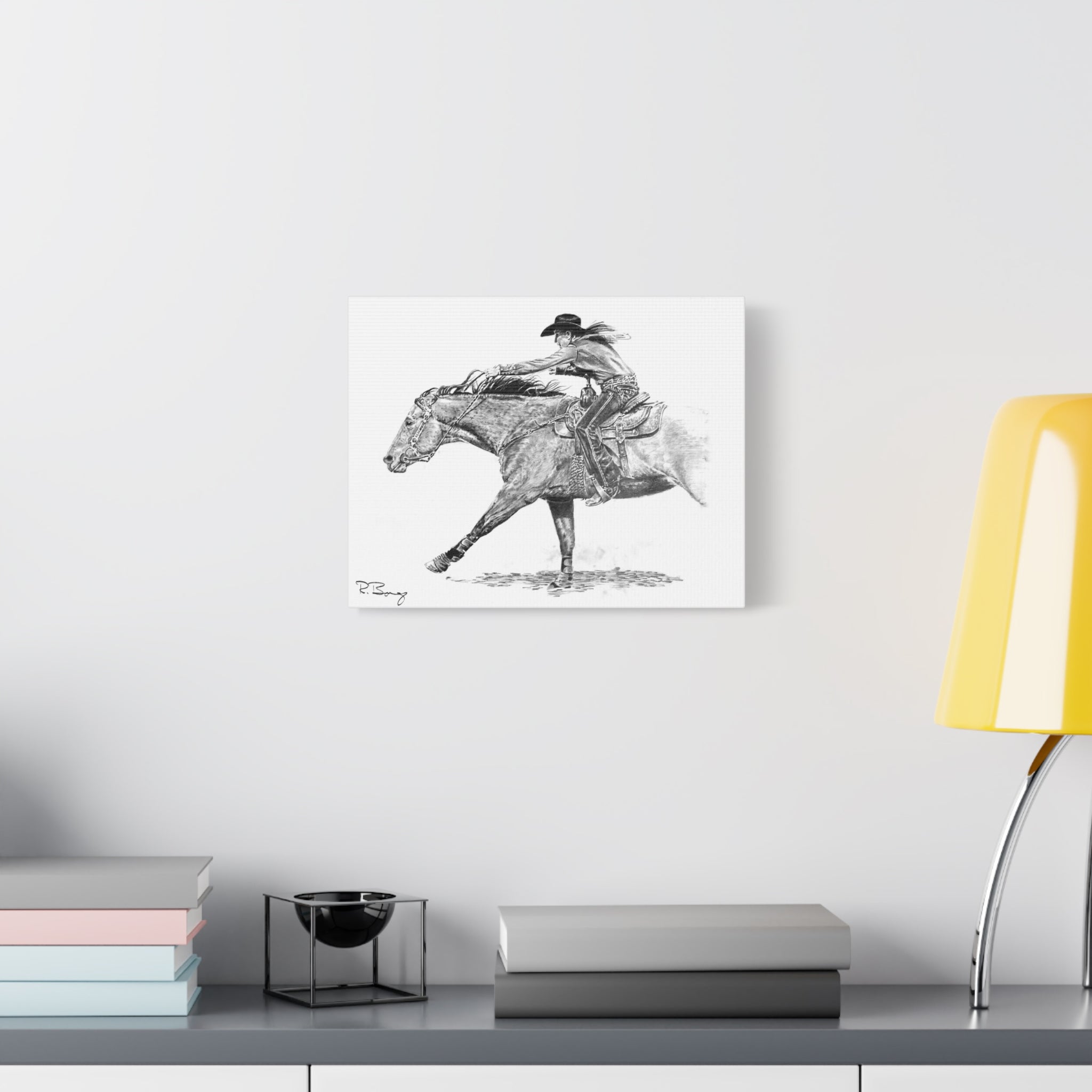 Sprinting Home Barrel Racer, Custom Stretched Canvas