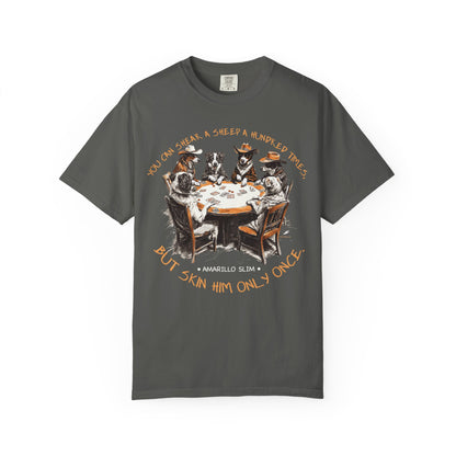 T-shirt with Poker Player Amarillo Slim Quote and Dogs Playing Cards Design